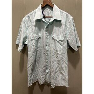 VTG Wrangler Turquoise Stripe Cowboy Cut Western Pearl Snap Shirt XL Tail 16.5